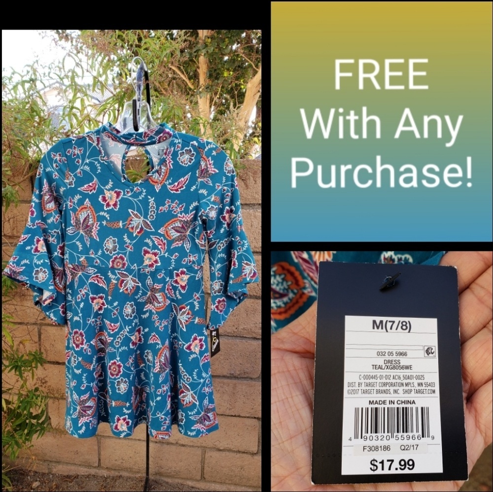 NEW $18 girls bell sleeve floral dress Medium 7/8